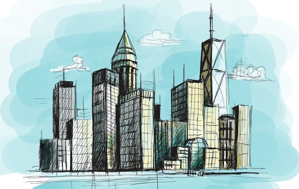 Skyline in Motion Drawing | Stretch a Cityscape Across Pages with Rhythm and Light