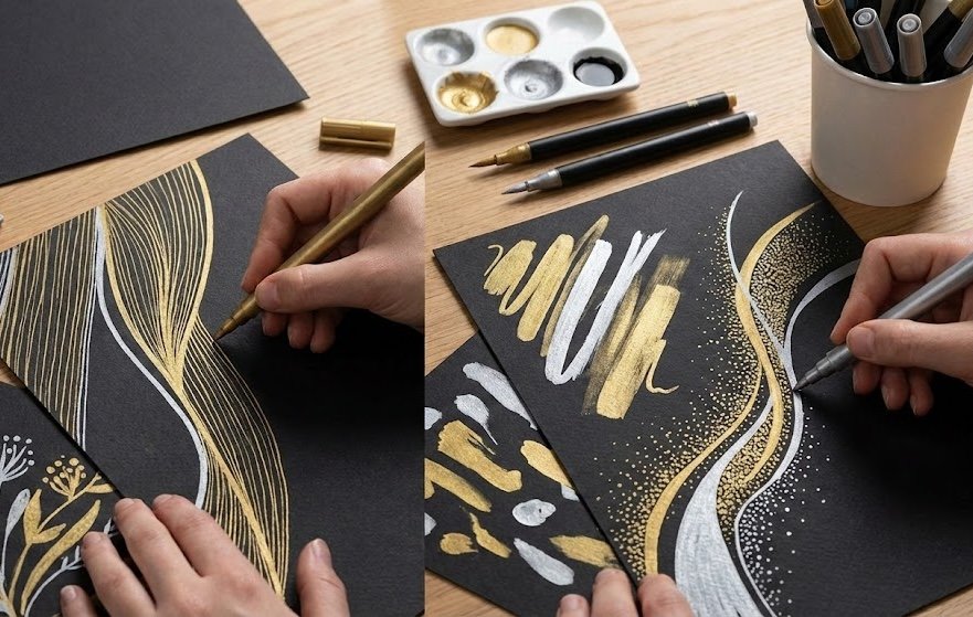 Metallic Markers on Dark Paper | Creating Metallic Art
