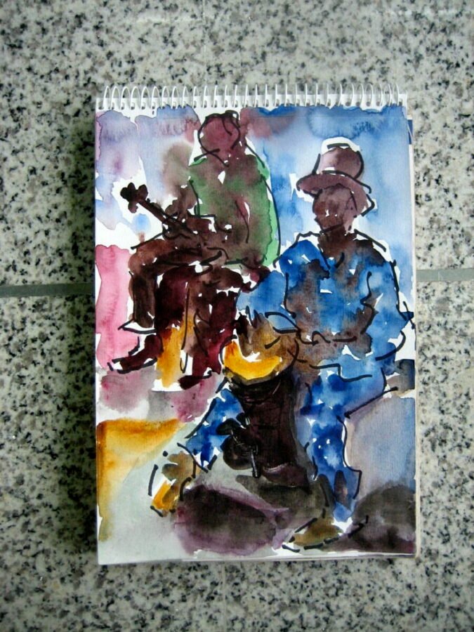 santiagorios-concierto-en-bamako-en-el-dudumba-acuarela-y-tinta-21-x-15-cm